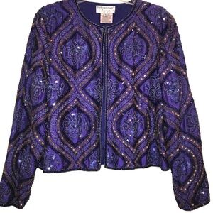 Vintage Papell Boutique Evening Woman’s Silk Beaded Cropped Bolero Jacket Large